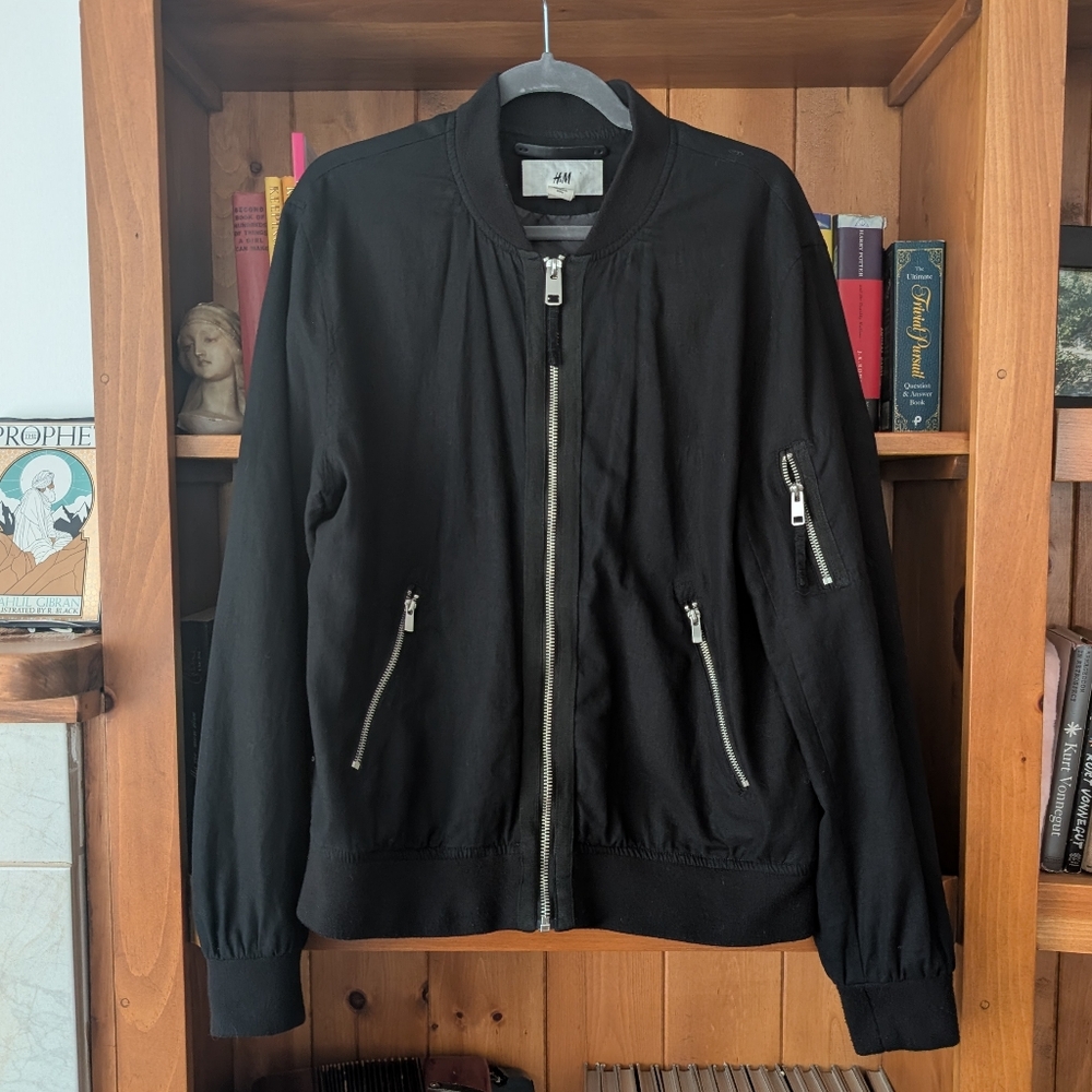 H&M Black Bomber Jacket with Silver Zippers